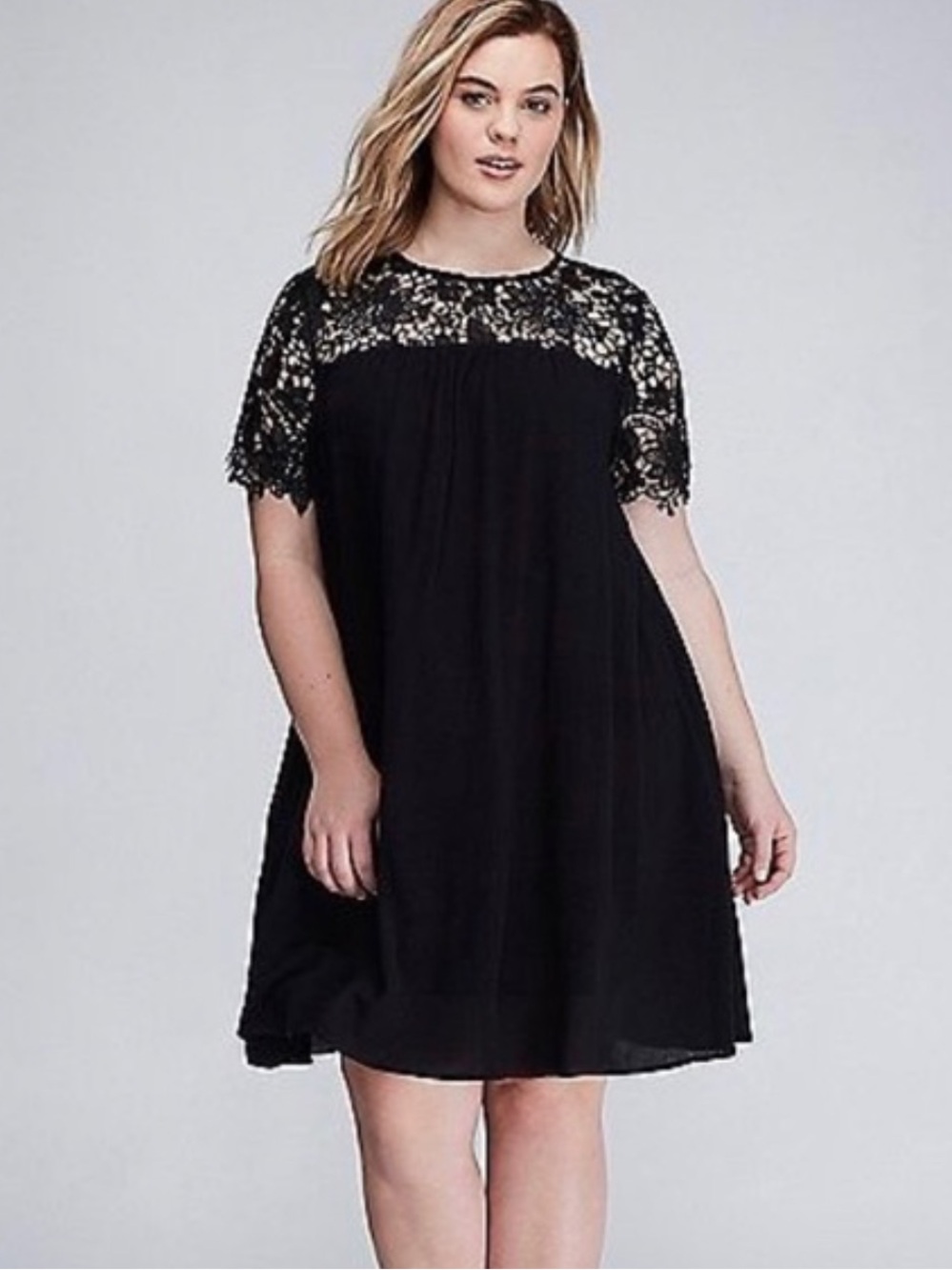 Lane Bryant Black Crochet Gauze Swing Dress With Pockets Size 16 Floral Flowy